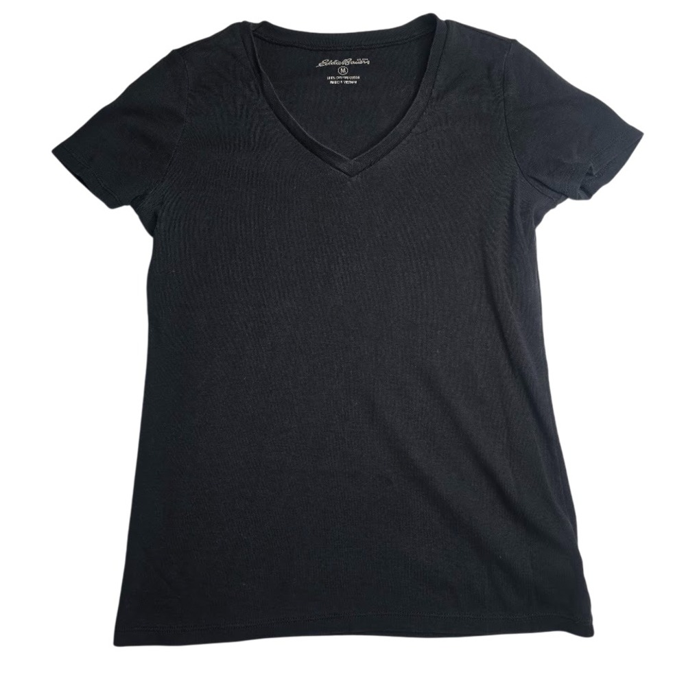 Eddie Bauer V-Neck T-Shirt Women M Black Minimalist Basic Gorpcore Capsule Layer